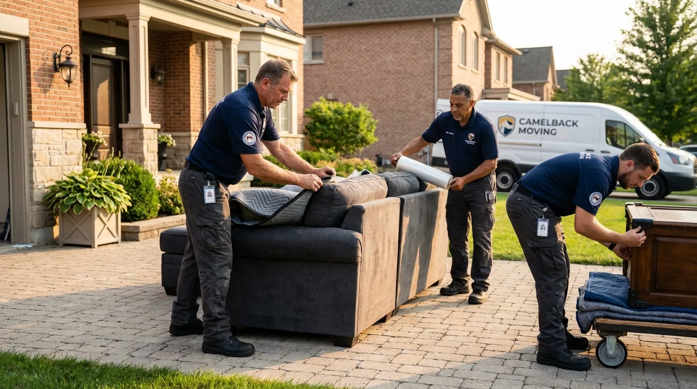 Large estate moving crew wrapping furniture in Central City, NE