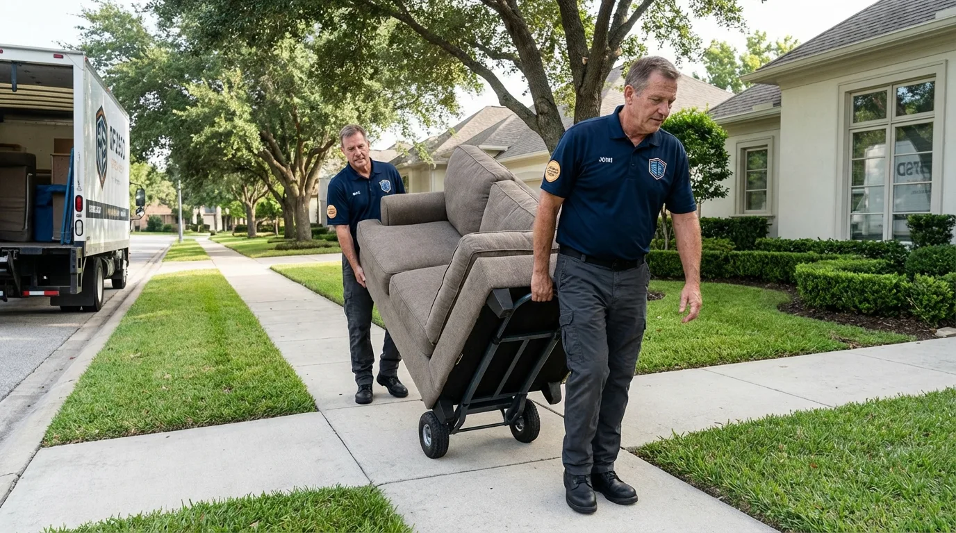 Local residential moving crew loading furniture in Central City, NE