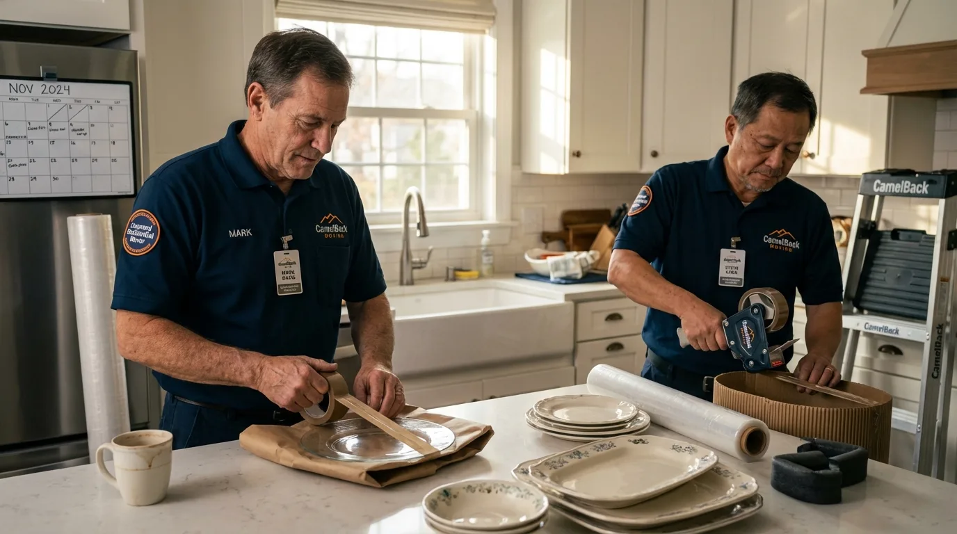 Professional crew packing kitchen dishware in Central City, NE